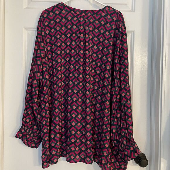 Colorful 4x Womens Pink Blouse Pleated Button Geometric Bright Terra & Sky Shirt - Picture 5 of 5